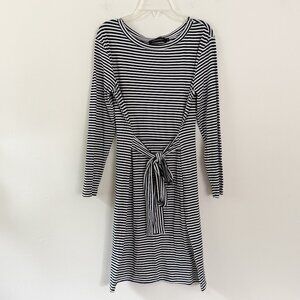 merokeety // black white striped tie waist dress // S
